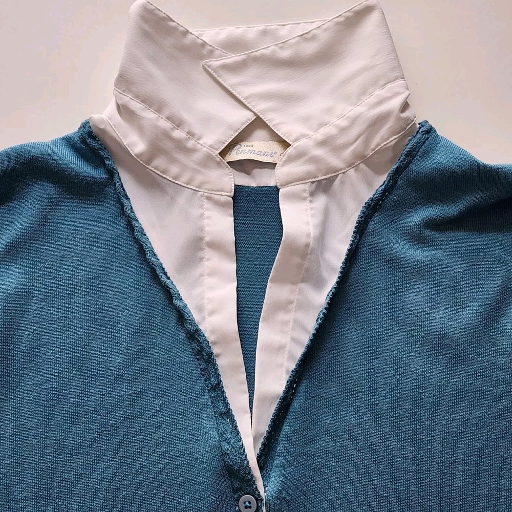 VTG PENMANS Shirt Sweater Womens Plus Size 2X White Collar Attached Blue Polo - Picture 16 of 16